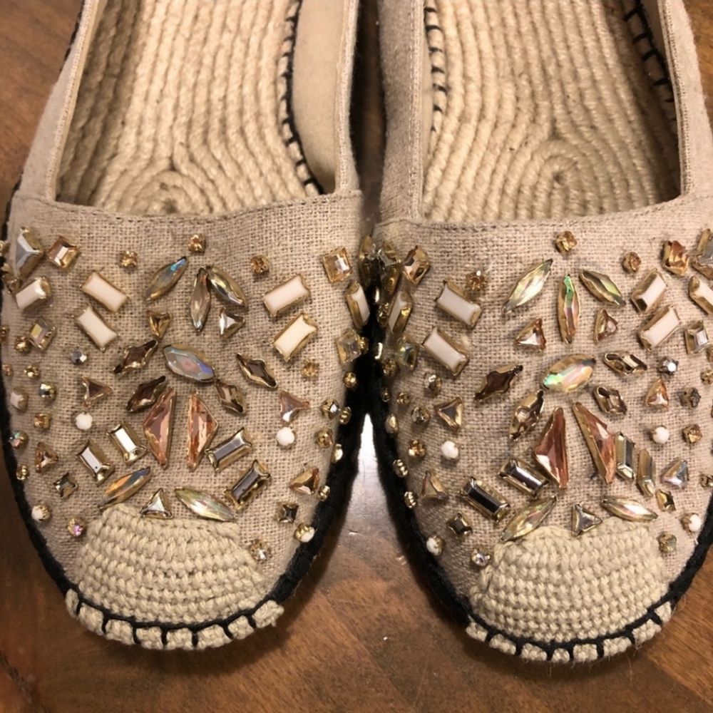Womens Flats~B Brian Atwood Natural Jeweled Espadrills~Size 11 - Picture 6 of 10